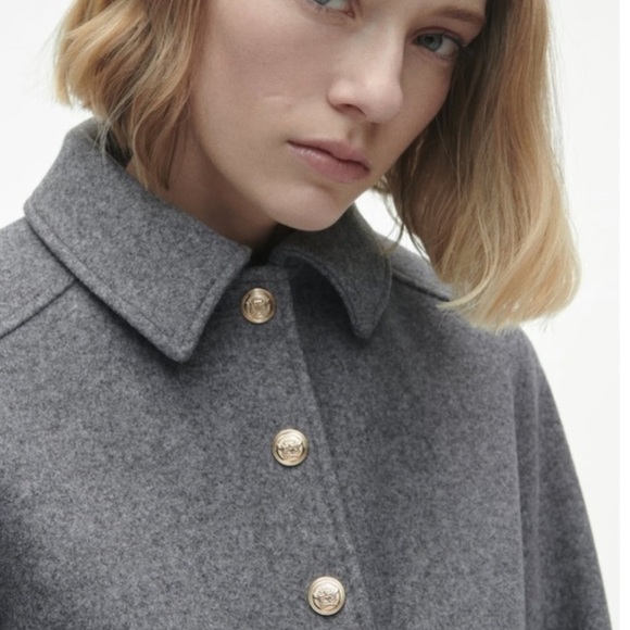 Zara Grey Soft Touch Cropped Military Jacket Gold Buttons - Picture 6 of 15